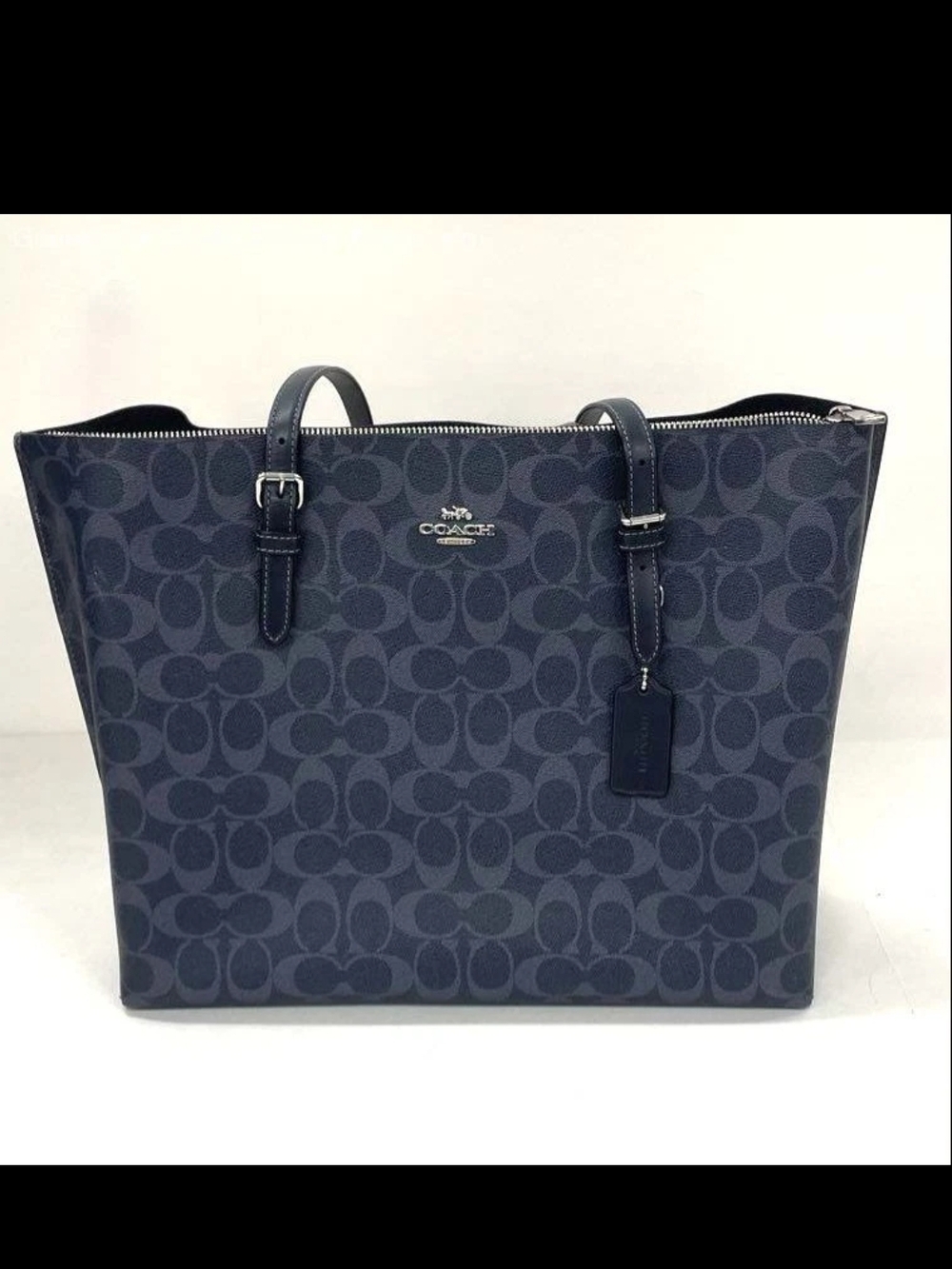 Authentic COACH 1665 Mollie Tote Bag In Black/Grey Signature Coated Canvas w/COA
